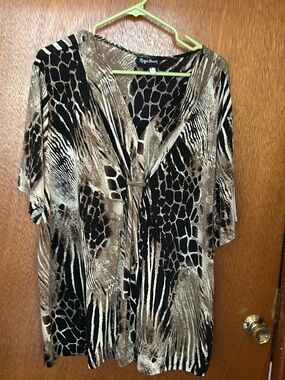 Maggie Barnes Brown and Black Animal-Print Front Tie Tunic